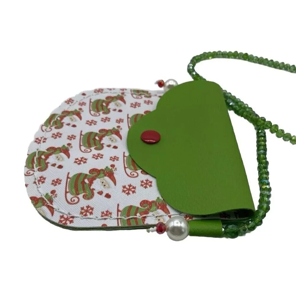 Christmas Little Girl Handbag Youth Santa Theme 5.5 In Holiday Green Red Print